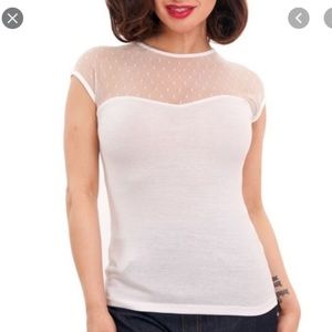 NWT ModCloth white illusion sweetheart neck top